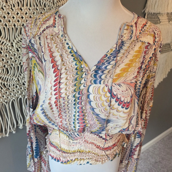 Anthropologie Tops - Anthropologie Multicolor Feather Print Blouse